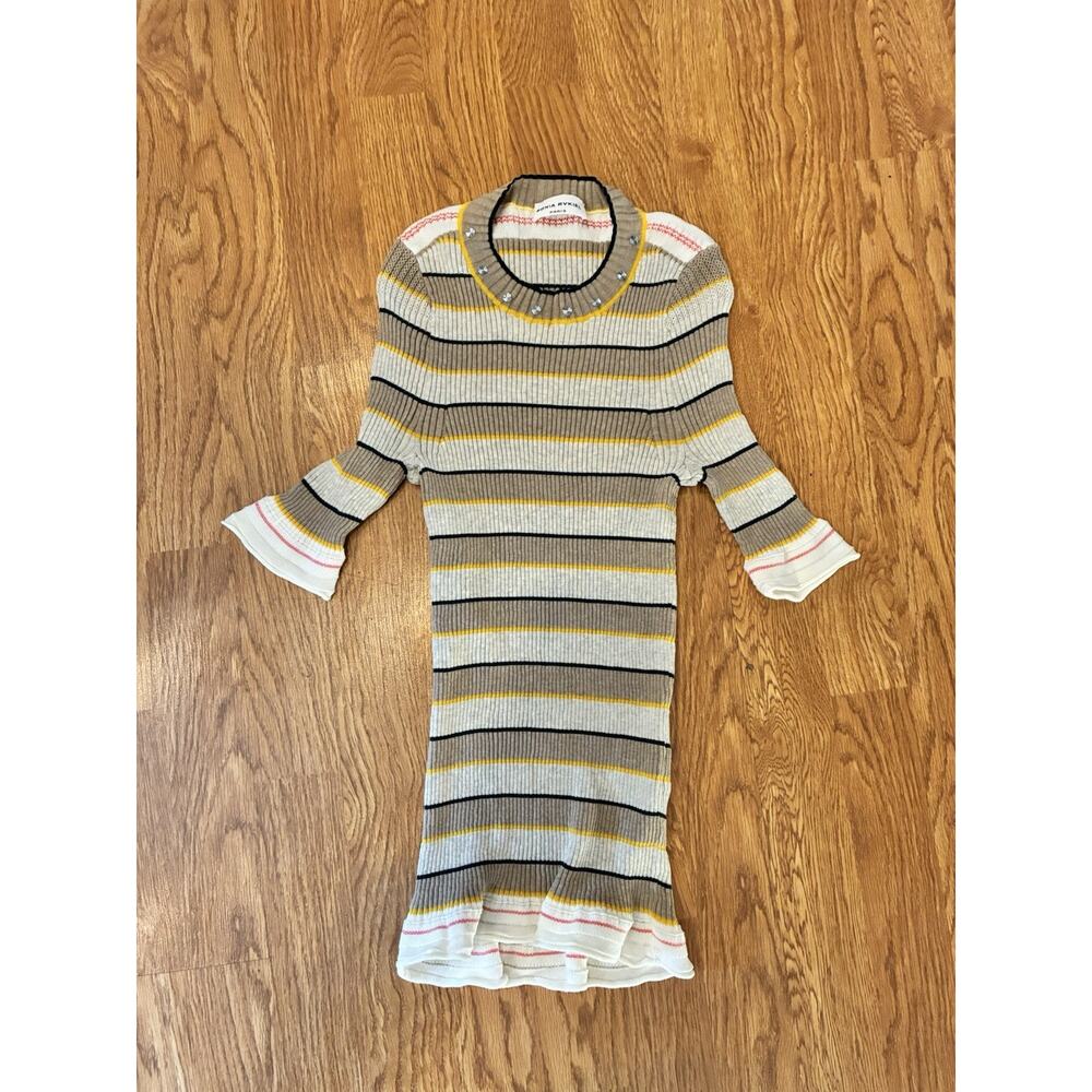 Sonia Rykiel Italy Stretch Ribbed Studded Striped Shirt Size Medium